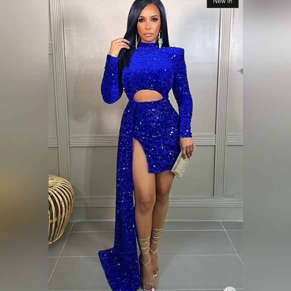 Royal Blue Sequin Cocktail Dress - Picture 1 of 2